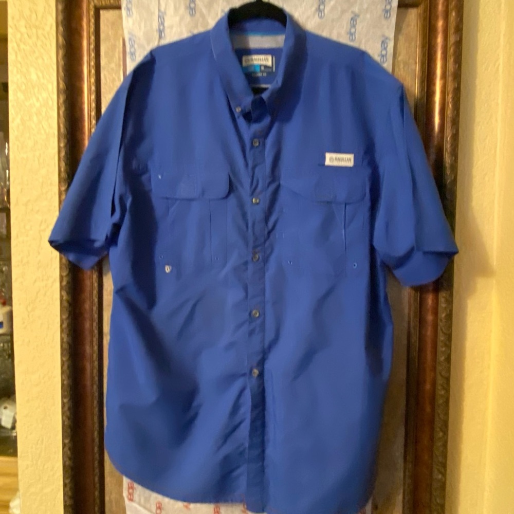 Magellan Relaxed Fit Men’s Vented Blue Fishing Button Down Shirt Sz XL